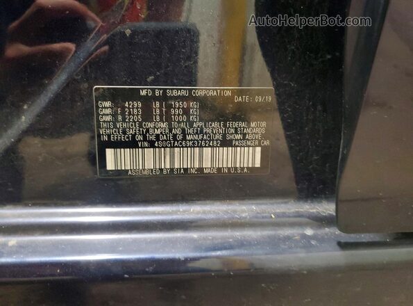 4S3GTAC69K3762482 2019 SUBARU IMPREZA Blue Вид наклейки з VIN-кодом