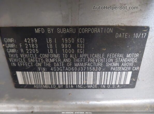 4S3GTAD60J3715810 2018 SUBARU IMPREZA Silver Vista del compartimento del motor