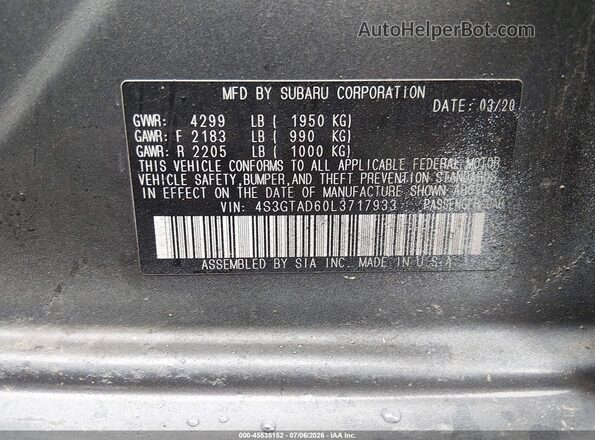 4S3GTAD60L3717933 2020 SUBARU IMPREZA Blue Вид підкапотного простору