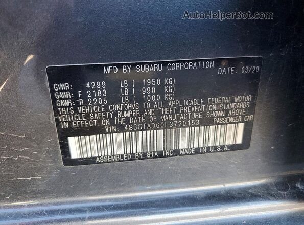 4S3GTAD60L3720153 2020 SUBARU IMPREZA Gray Engine compartment view
