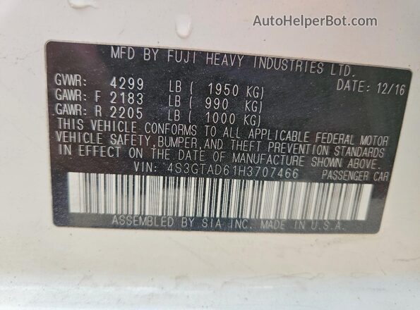 4S3GTAD61H3707466 2017 SUBARU IMPREZA White Widok naklejki z numerem VIN