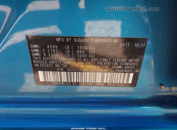 4S3GTAD61J3714620 2018 SUBARU IMPREZA Blue Engine compartment view