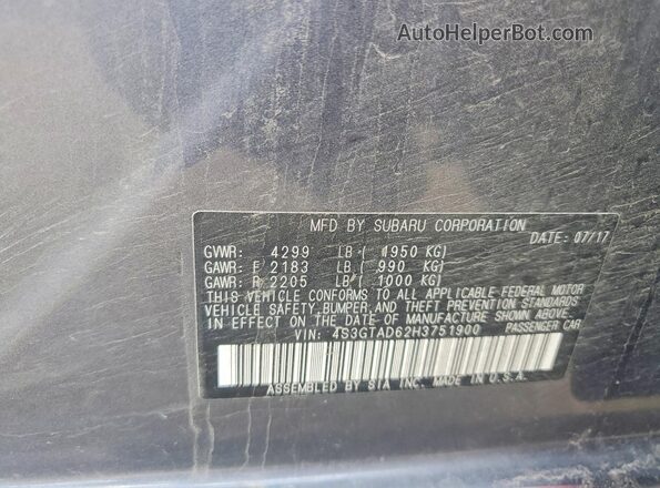 4S3GTAD62H3751900 2017 SUBARU IMPREZA Серый Вид подкапотного пространства