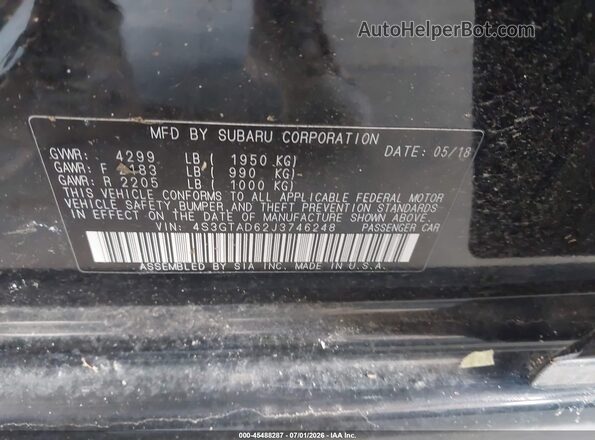4S3GTAD62J3746248 2018 SUBARU IMPREZA Black Widok komory silnika