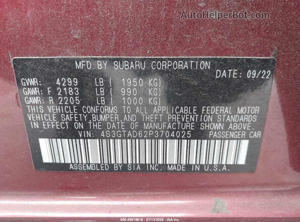 4S3GTAD62P3704025 2023 SUBARU IMPREZA Red Vista del compartimento del motor