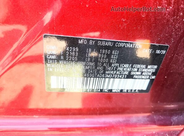 4S3GTAD63M3703431 2021 SUBARU IMPREZA Red Widok komory silnika