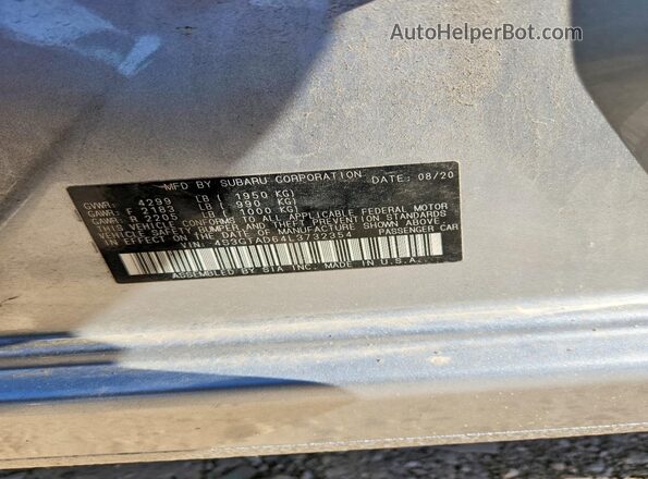 4S3GTAD64L3732354 2020 SUBARU IMPREZA Silver VIN კოდის სტიკერის ხედი