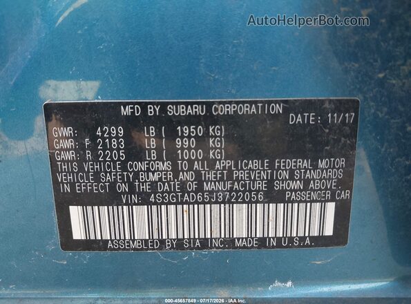 4S3GTAD65J3722056 2018 SUBARU IMPREZA Blue Вид підкапотного простору