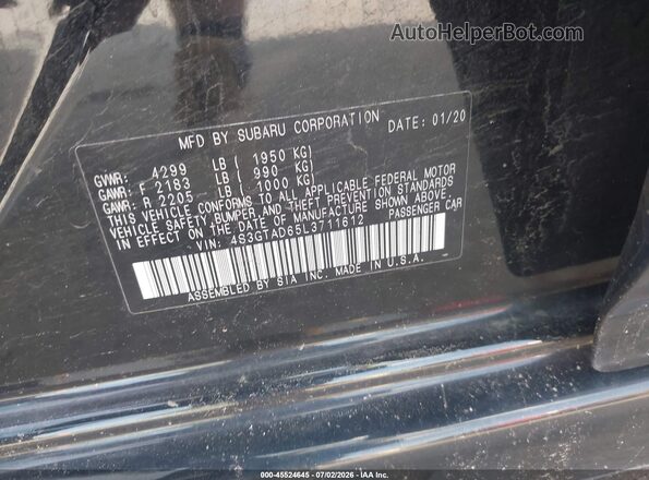 4S3GTAD65L3711612 2020 SUBARU IMPREZA Black Widok komory silnika