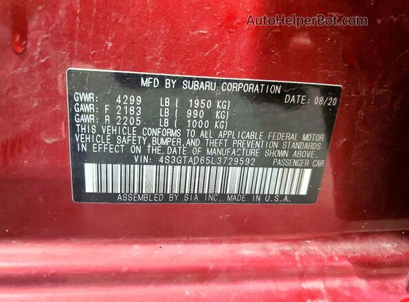 4S3GTAD65L3729592 2020 SUBARU IMPREZA Red Engine compartment view
