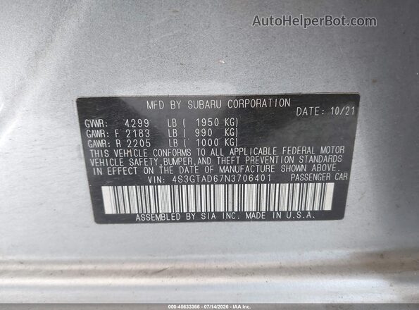 4S3GTAD67N3706401 2022 SUBARU IMPREZA Silver Vista del compartimento del motor
