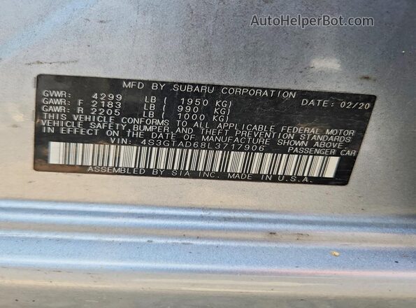 4S3GTAD68L3717906 2020 SUBARU IMPREZA Silver Widok komory silnika