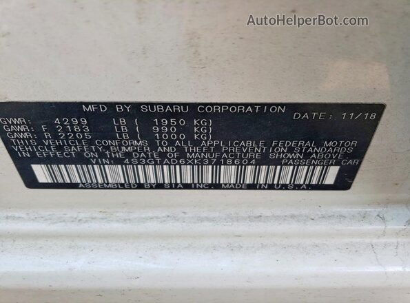 4S3GTAD6XK3718604 2019 SUBARU IMPREZA White ძრავის განყოფილების ხედი