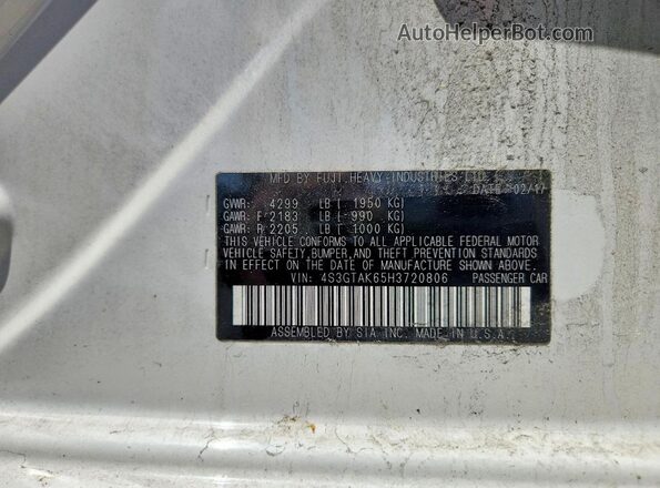 4S3GTAK65H3720806 2017 SUBARU IMPREZA White Engine compartment view