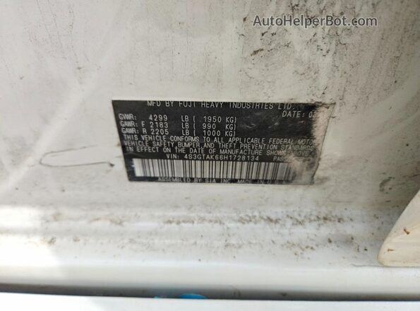 4S3GTAK66H1728134 2017 SUBARU IMPREZA White Widok naklejki z numerem VIN