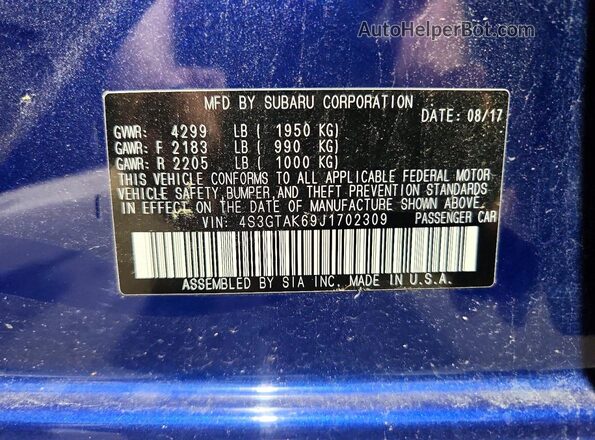 4S3GTAK69J1702309 2018 SUBARU IMPREZA Blue Շարժիչի բաժամունքի տեսք