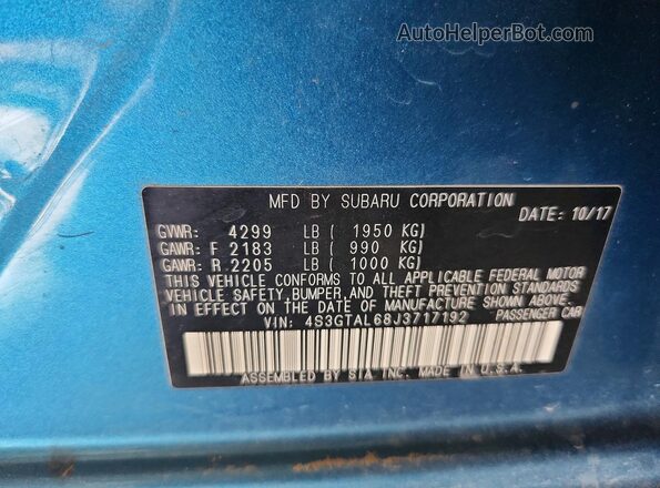 4S3GTAL68J3717192 2018 SUBARU IMPREZA Blue VIN sticker view
