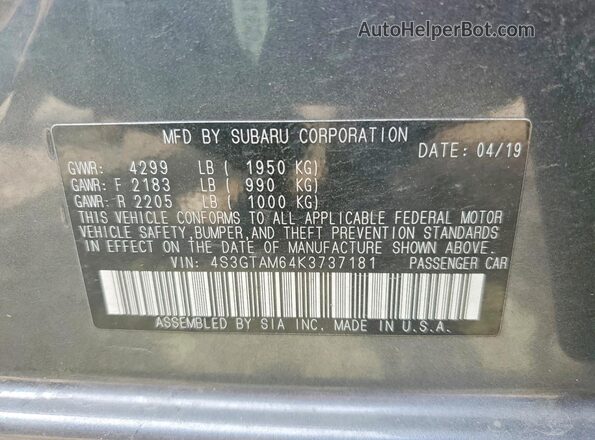 4S3GTAM64K3737181 2019 SUBARU IMPREZA Charcoal Շարժիչի բաժամունքի տեսք