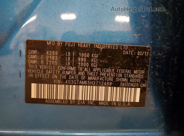 4S3GTAM65H3712489 2017 SUBARU IMPREZA Blue Widok komory silnika