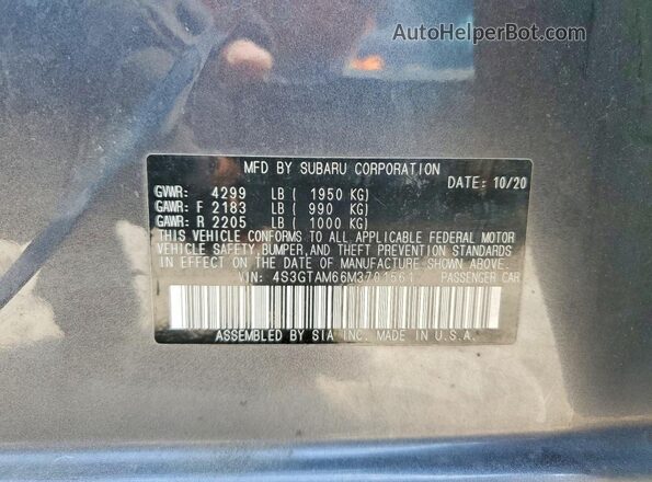 4S3GTAM66M3701561 2021 SUBARU IMPREZA Gray Widok komory silnika
