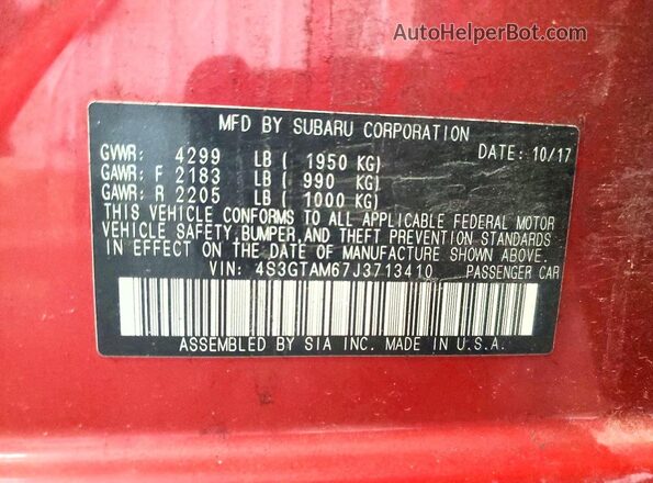 4S3GTAM67J3713410 2018 SUBARU IMPREZA Red Vista de la etiqueta del VIN