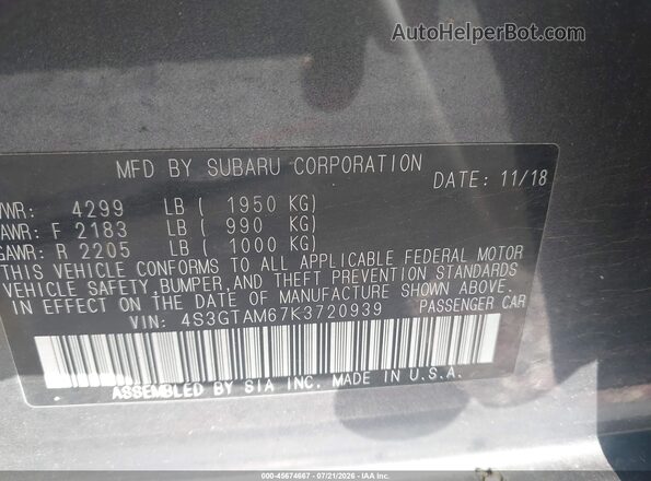 4S3GTAM67K3720939 2019 SUBARU IMPREZA Gray Вид підкапотного простору