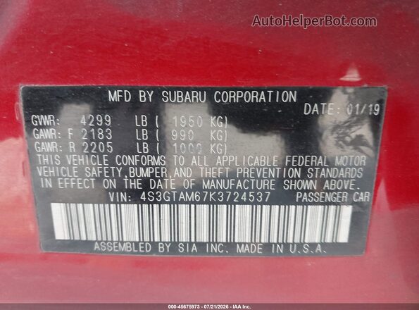 4S3GTAM67K3724537 2019 SUBARU IMPREZA Red Вид підкапотного простору