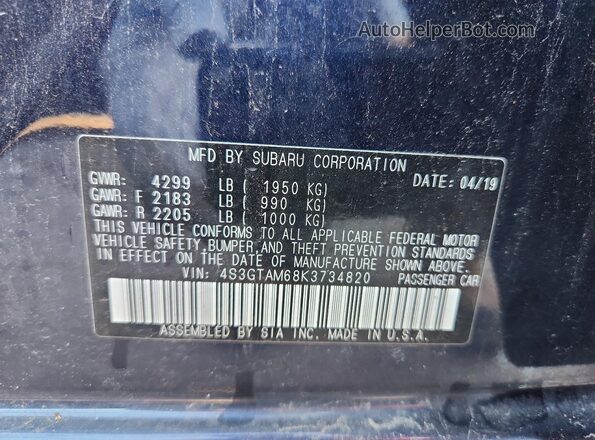 4S3GTAM68K3734820 2019 SUBARU IMPREZA Синий Вид подкапотного пространства