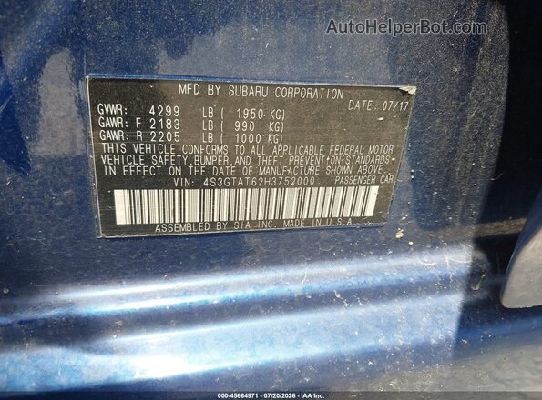 4S3GTAT62H3752000 2017 SUBARU IMPREZA Синий Вид подкапотного пространства