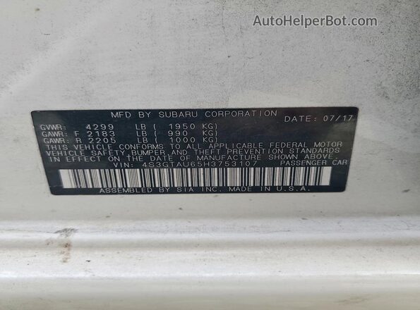 4S3GTAU65H3753107 2017 SUBARU IMPREZA White VIN sticker view