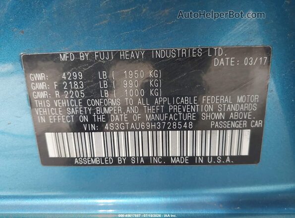 4S3GTAU69H3728548 2017 SUBARU IMPREZA Синий Вид подкапотного пространства