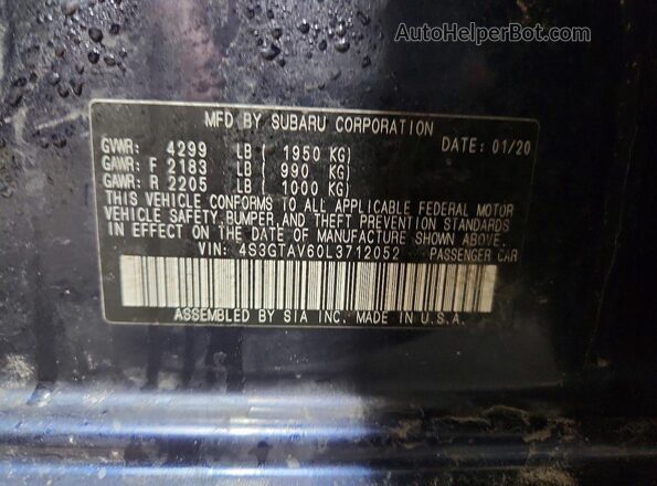 4S3GTAV60L3712052 2020 SUBARU IMPREZA Blue Vista de la etiqueta del VIN