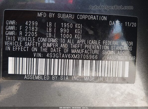 4S3GTAV6XM3705966 2021 SUBARU IMPREZA Gray Engine compartment view