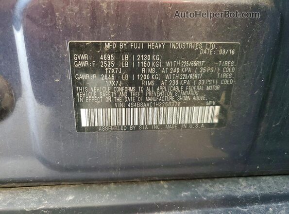 4S4BSAAC1H3268322 2017 SUBARU OUTBACK Gray Vista del compartimento del motor