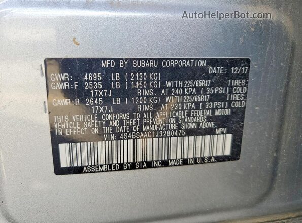 4S4BSAAC1J3280475 2018 SUBARU OUTBACK White VIN კოდის სტიკერის ხედი