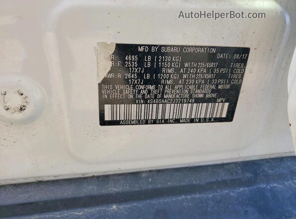 4S4BSAAC2J3219748 2018 SUBARU OUTBACK White Շարժիչի բաժամունքի տեսք