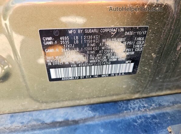 4S4BSAAC2J3274250 2018 SUBARU OUTBACK Green Vista del compartimento del motor