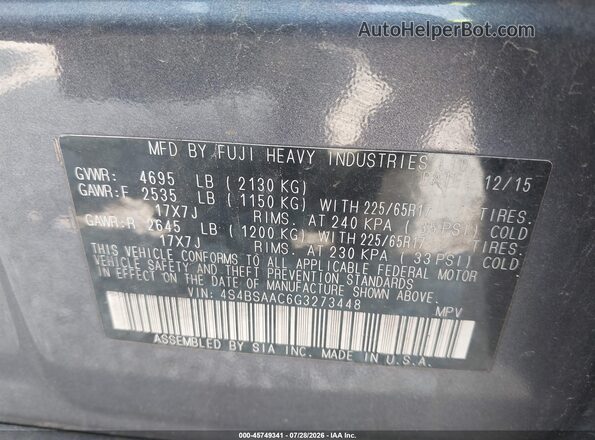 4S4BSAAC6G3273448 2016 SUBARU OUTBACK Gray Engine compartment view