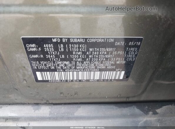 4S4BSAAC6J3375890 2018 SUBARU OUTBACK Green Vista del compartimento del motor