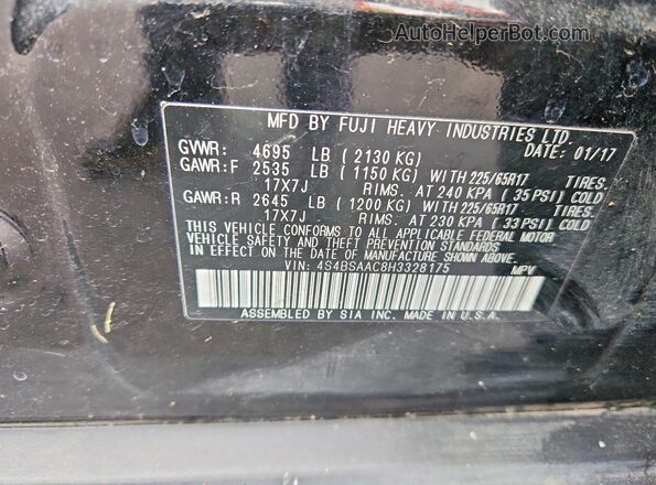 4S4BSAAC8H3328175 2017 SUBARU OUTBACK Black Շարժիչի բաժամունքի տեսք