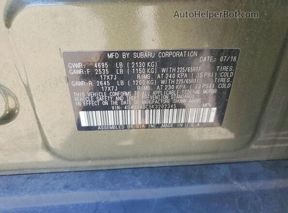 4S4BSABC5K3202345 2019 SUBARU OUTBACK Green ძრავის განყოფილების ხედი