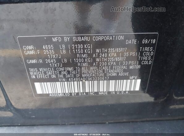 4S4BSABC9K3230617 2019 SUBARU OUTBACK Black Շարժիչի բաժամունքի տեսք