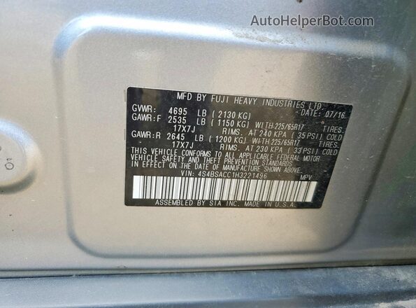 4S4BSACC1H3221496 2017 SUBARU OUTBACK Silver Vista de la etiqueta del VIN
