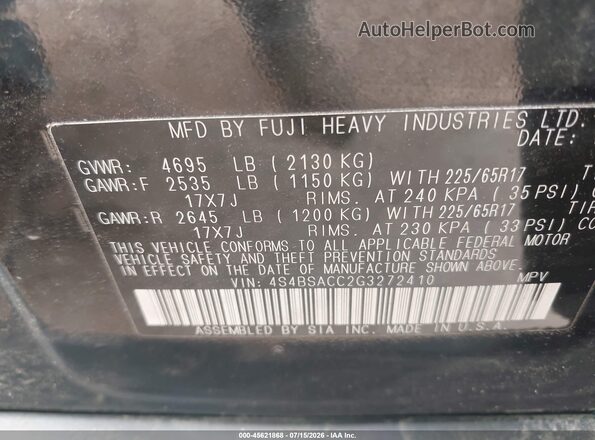4S4BSACC2G3272410 2016 SUBARU OUTBACK Черный Вид подкапотного пространства
