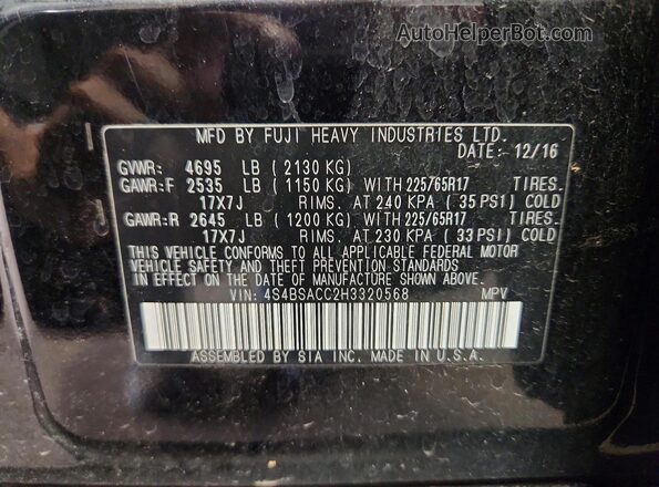 4S4BSACC2H3320568 2017 SUBARU OUTBACK Black Vista del compartimento del motor