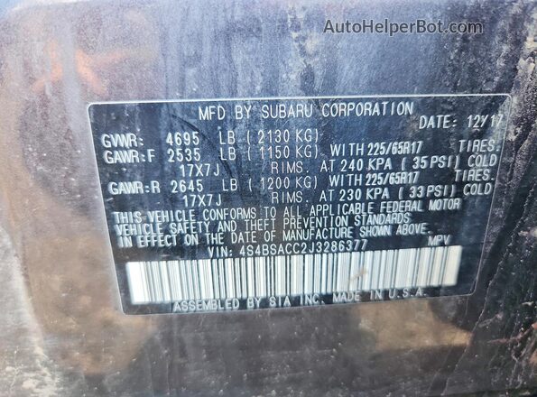 4S4BSACC2J3286377 2018 SUBARU OUTBACK Gray Widok komory silnika