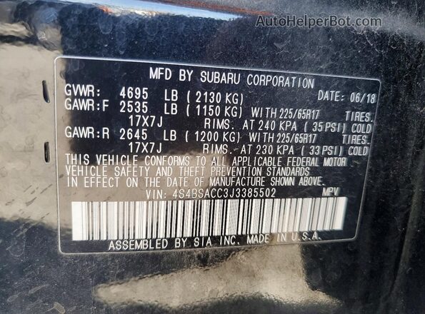 4S4BSACC3J3385502 2018 SUBARU OUTBACK Black Вид підкапотного простору