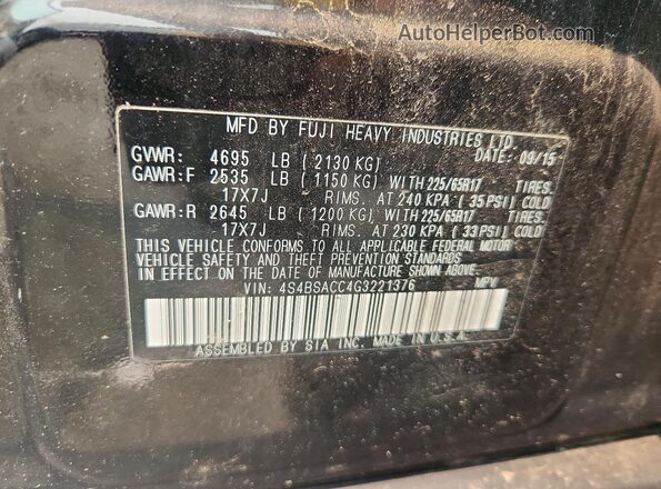 4S4BSACC4G3221376 2016 SUBARU OUTBACK Черный Вид наклейки с VIN-кодом