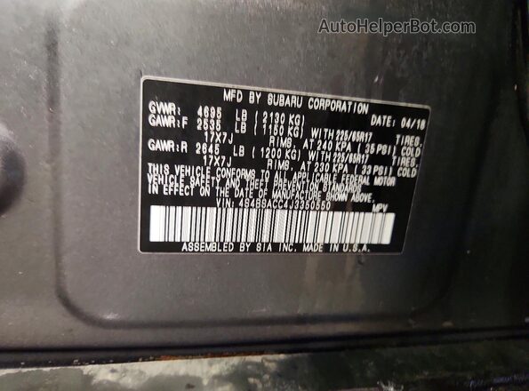 4S4BSACC4J3350550 2018 SUBARU OUTBACK Gray Вид наклейки з VIN-кодом