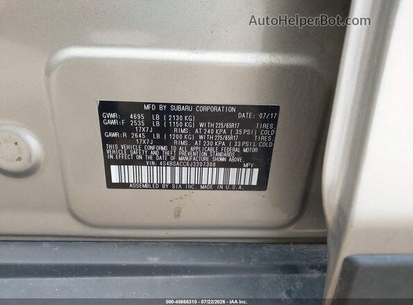 4S4BSACC6J3207308 2018 SUBARU OUTBACK Pewter Вид подкапотного пространства